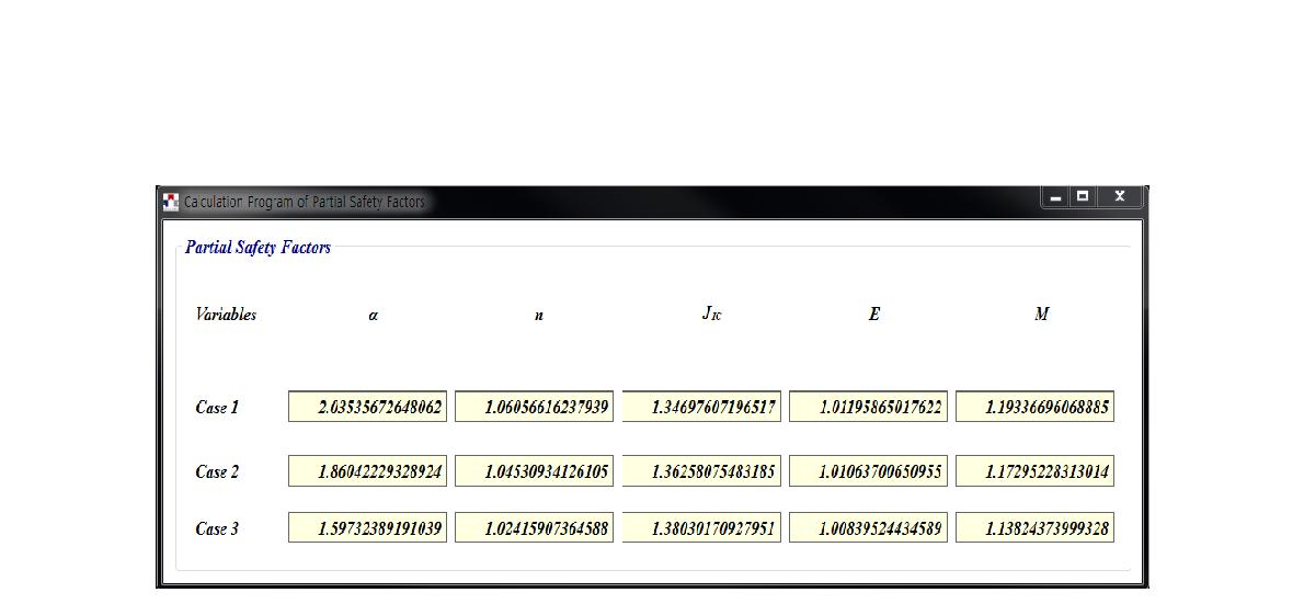 SORM을 이용한 관통균열배관의 부분안전계수 평가 프로그램 결과화면