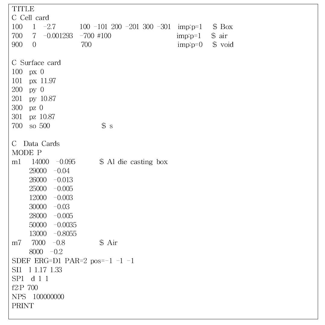 MCNP 입력문 변환 프로그램을 통해 생성된 입력문