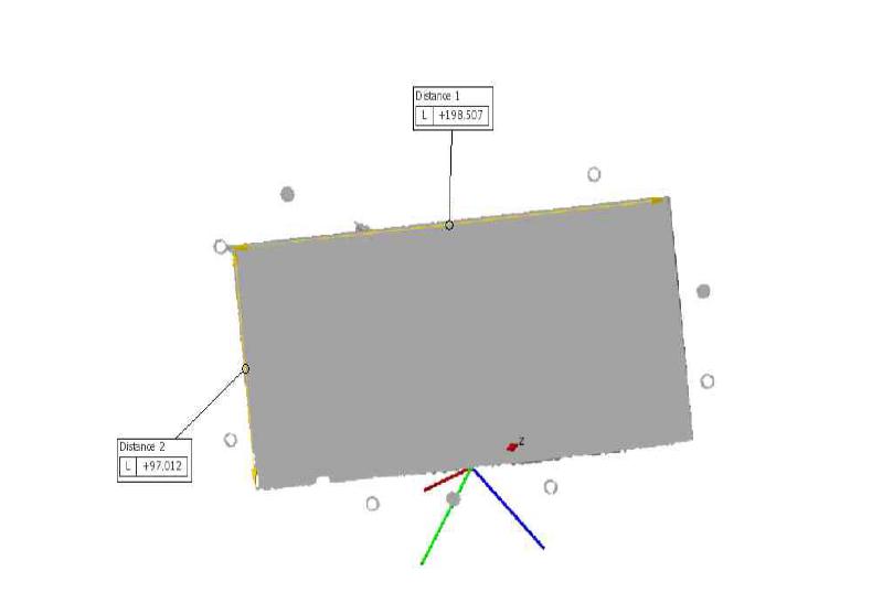 길이 정보가 표시된 16mm 철판 3D 스캔이미지