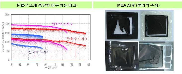 전압 순환 내구 시험법에 의한 내구 평가 결과.