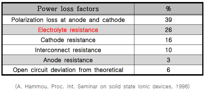 SOFC 성분별 성능손실 요인