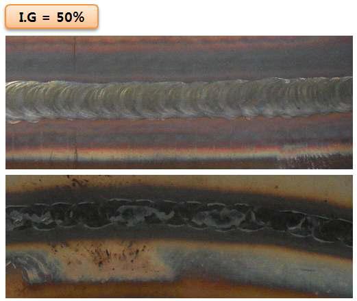 4번 조건 + I.G 50% 용접 결과