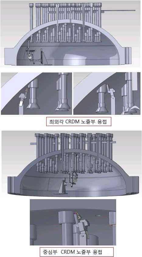 중심 및 최외각 CRDM노즐에 용접장치 적용 검토