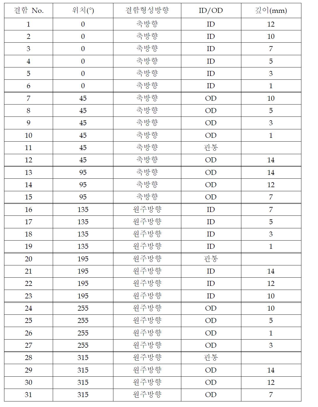 결함시험편의 모의 결함 정보