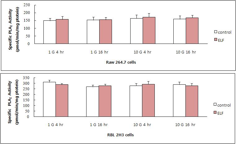 Raw 264.7 세포와 RBL 2H3 세포에서 ELF-EMF가 cPLA2 활성에 미치는 영향