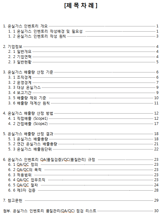 온실가스 인벤토리 보고서 목차