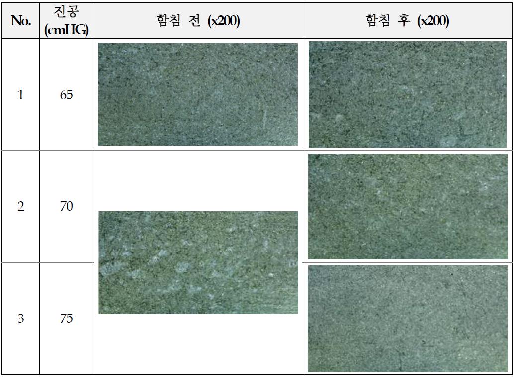 Stamping 구조 분리판 제조 시편을 이용한 진공함침 조건별 표면 비교