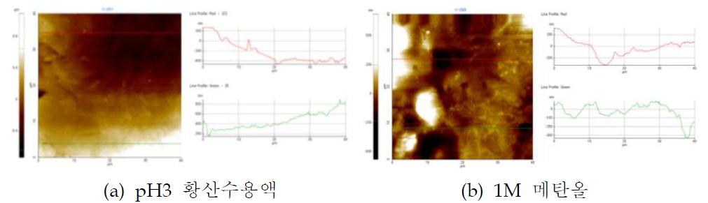 P30lC70(+CF 3%) 카본컴포지트 분리판의 leaching test 후 표면조도