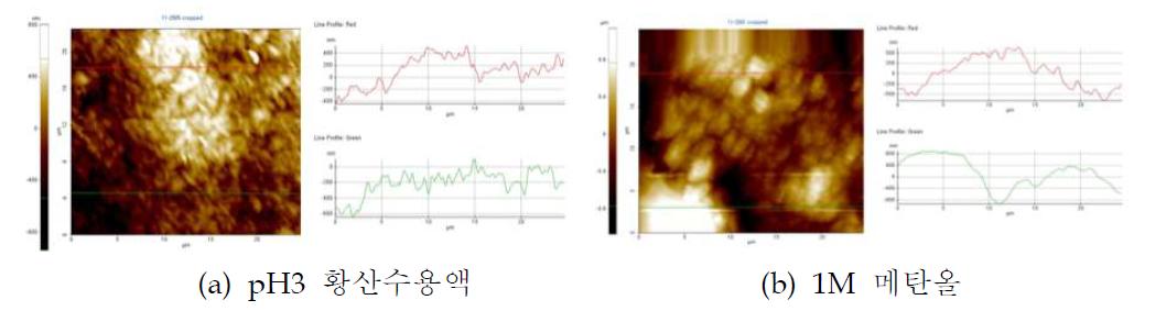 Au/Ni/P30lC70(+CF 3%) 메탈카본컴포지트 분리판의 leaching test 후 표면조도