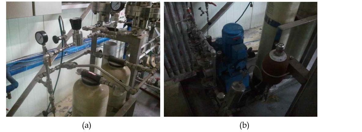 루프 테스트 시험 시설에서 배관 내부 압력을 줄 수 있는 가압 펌프 (charging pump)