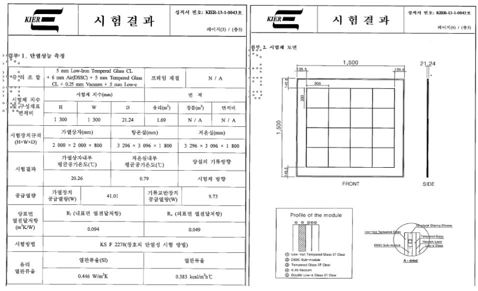 DSSC-진공유리 단열 시험 성적서