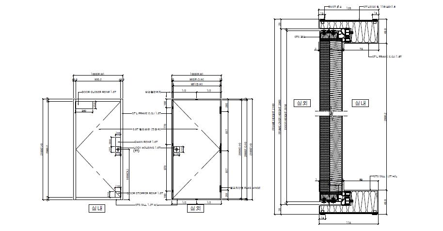 SI Door 입면도(좌) 및 수직단면도(우)