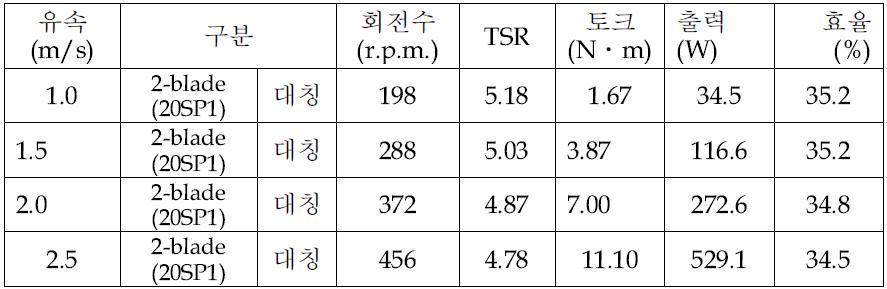 2-blade 대칭 날개단면 수차 모형 시험