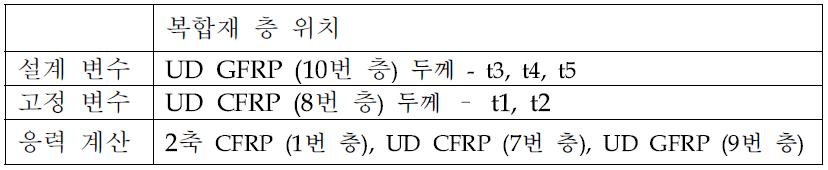 설계 변수 및 고정 변수 등의 복합재 층 위치