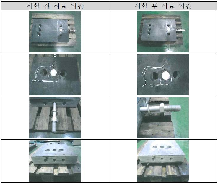 시험 전·후 시료 외관 모습 비교