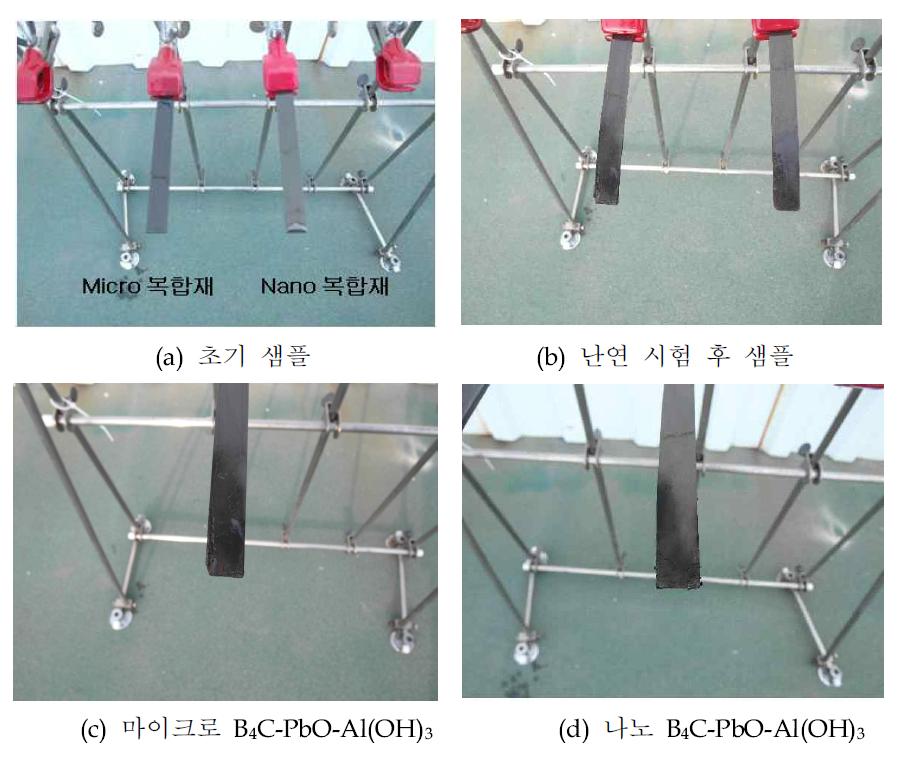 마이크로 및 나노 B4C-PbO-Al(OH)3복합재의 난연 평가 샘플