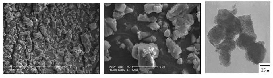 나노 Al 기반 Al(OH)3 입자의 SEM 및 TEM 이미지