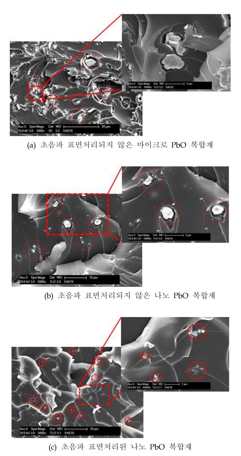 인장시험 후 PbO 복합재의 파괴단면 SEM 이미지