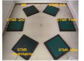 WP, DTMS-HS, DTMS-Pearl, DTMS-Mica, DTMS-Hydrotalcite, DTMS-ZnO 첨가 도료 샘플