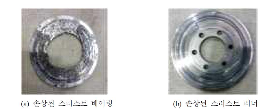 손상된 스러스트 베어링 및 러너