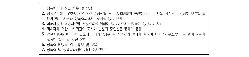 성폭력피해상담소의 업무(보호법 제10조)