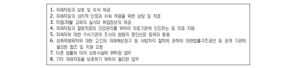 성폭력 피해자 보호시설의 업무(보호법 제13조)