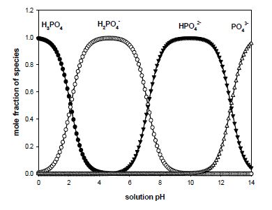 용액의 pH 변화에 따른 인산 화학종의 몰 비율