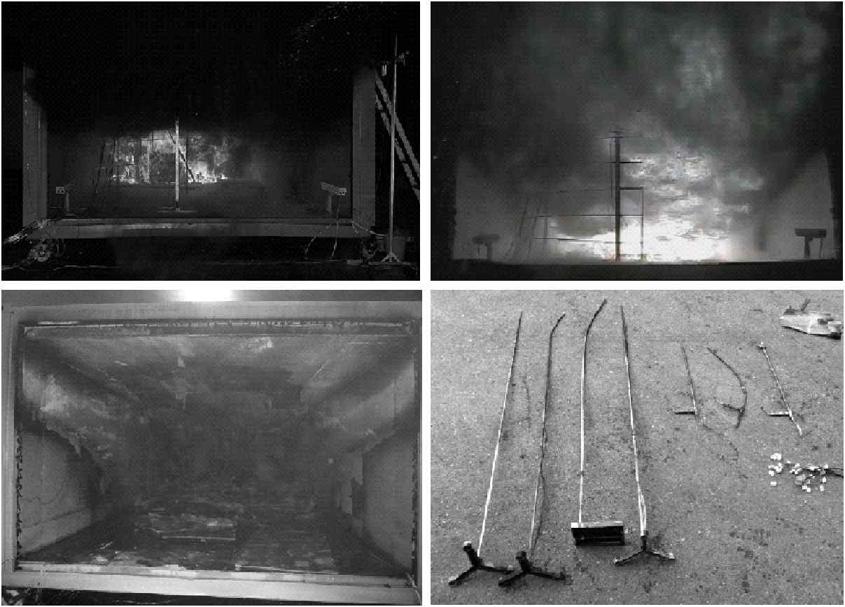 사무공간 화재의 발달과 실험 후 공간 및 계측설비 사진