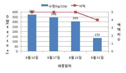 파종시기별 수량 및 색택