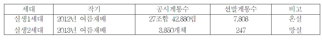 실생 세대별 선발내역