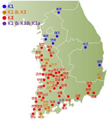 Distribution of X anthomonas oryzae pv. oryzae races in Korea.