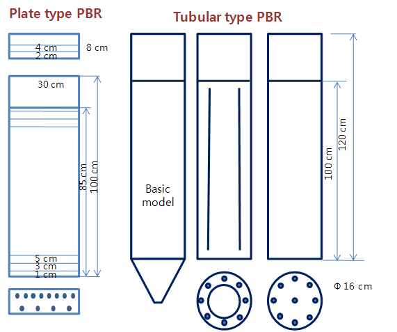 판형 및 튜블러 형태 광생물반응기 설계 모식도