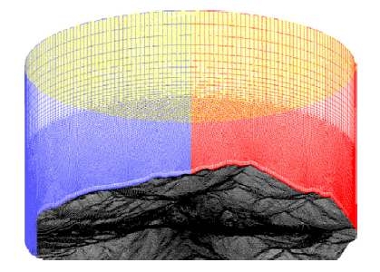 TGrid로 설계된 직경 3.6km 높이 2.5km의 3차원 연산 영역 (Hong et al., 2011a)