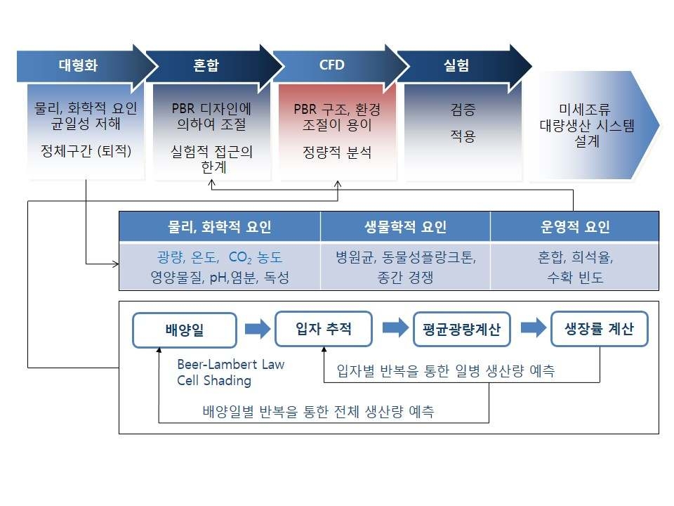 미세조류 배양 시스템의 생산성 향상 도모를 위한 연구 흐름도