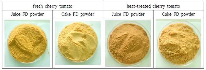 방울토마토 가공에 따른 분말의 사진