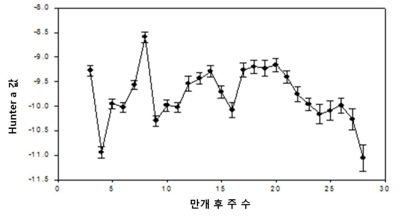 색차계(Hunter a)를 이용한 엽색변화