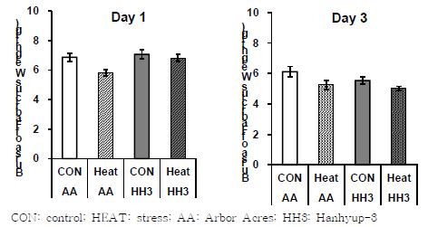 Effects of heat stress on the weight of the bursa of Fabricius in Arbor Acres broilers and Hanhyup-3, a Korean native chicken