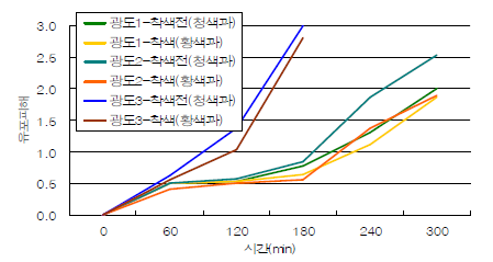 광 세기와 과실 착색에 따른 일소증상 변화