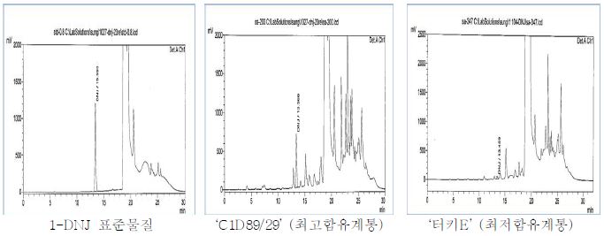 뽕나무 유전자원의 1-DNJ 분석 크로마토그램
