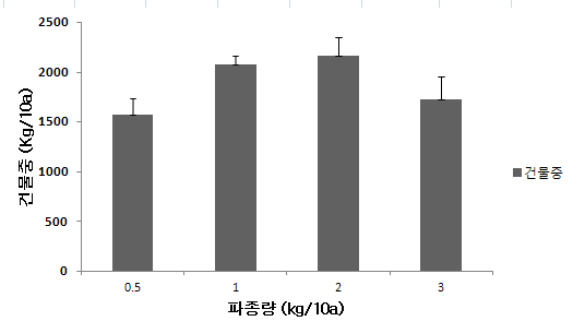 사료피 1호의 파종량에 따른 건물중