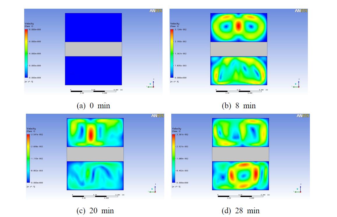 Distributions of velocity for case 1