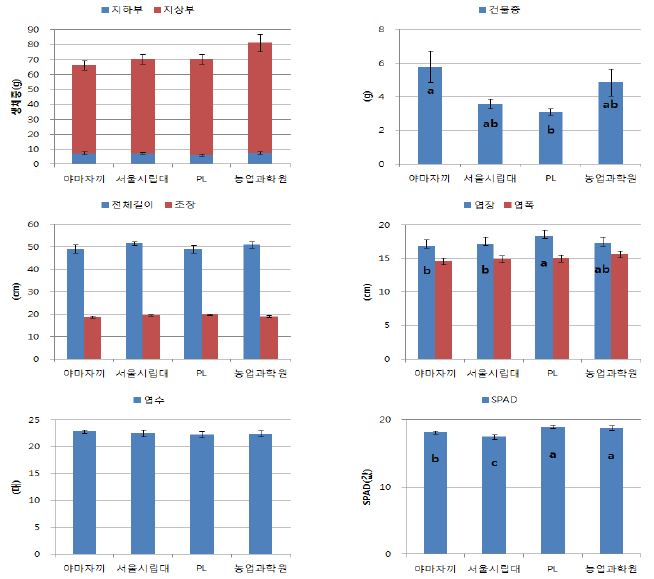 배양액 종류에 따른 적축면 상추 생육