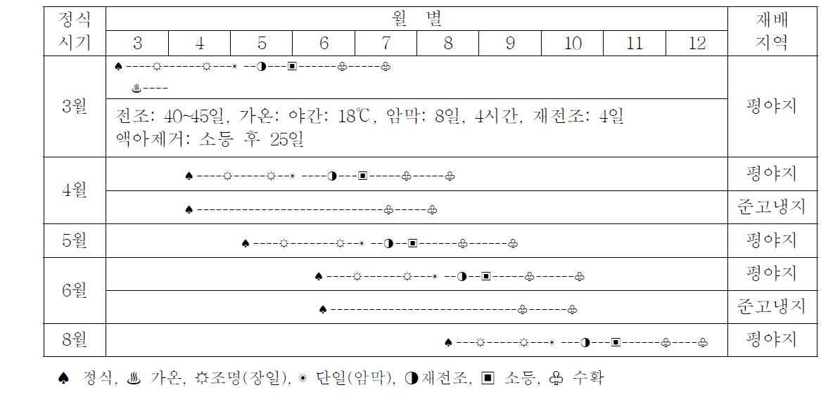 국산국화 ‘백마’ 수출 재배작형 모식도 (1차년도, 2012)