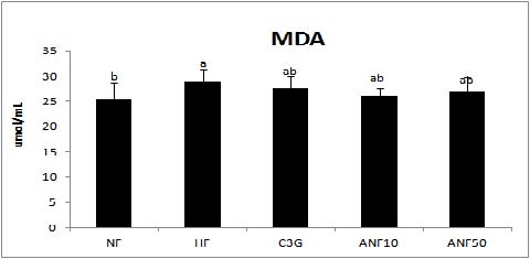 Effect of ANF om plasma lipid peroxidation(MDA). Data are expressed as Mean켚D