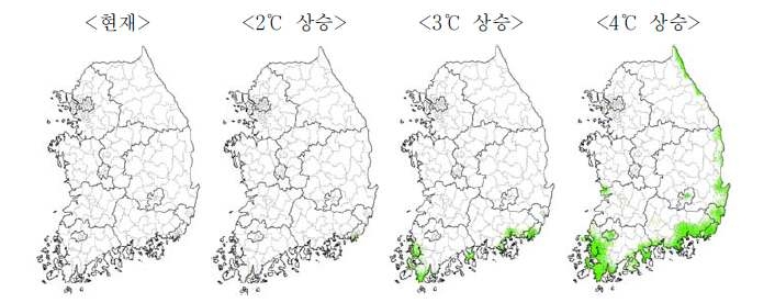 기온상승에 따른 트로피컬 구아바 재배적지 변동 예측도