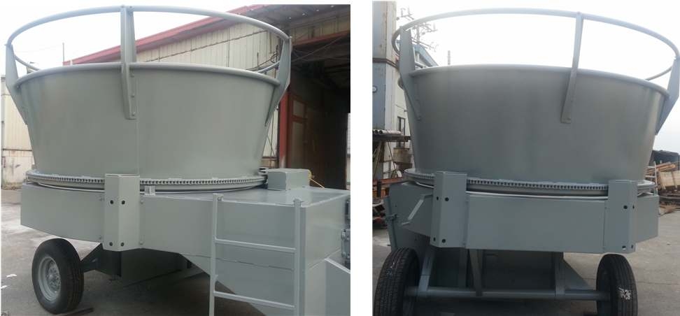 View of side(left) and rear(right) of the prototype for crushing biomass