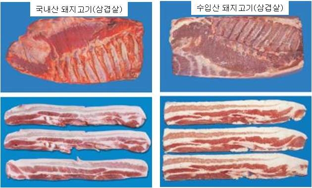 국내산과 수입산 돼지고기(삼겹살)