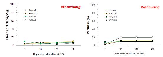AVG 처리에 따른 상온유통중 과육붕괴 발생율의 변화