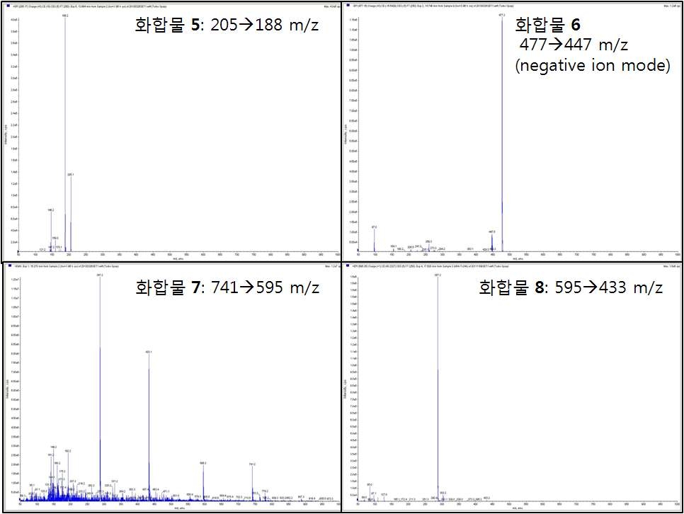 MS/MS spectra of compounds 5-8 in A. thaliana