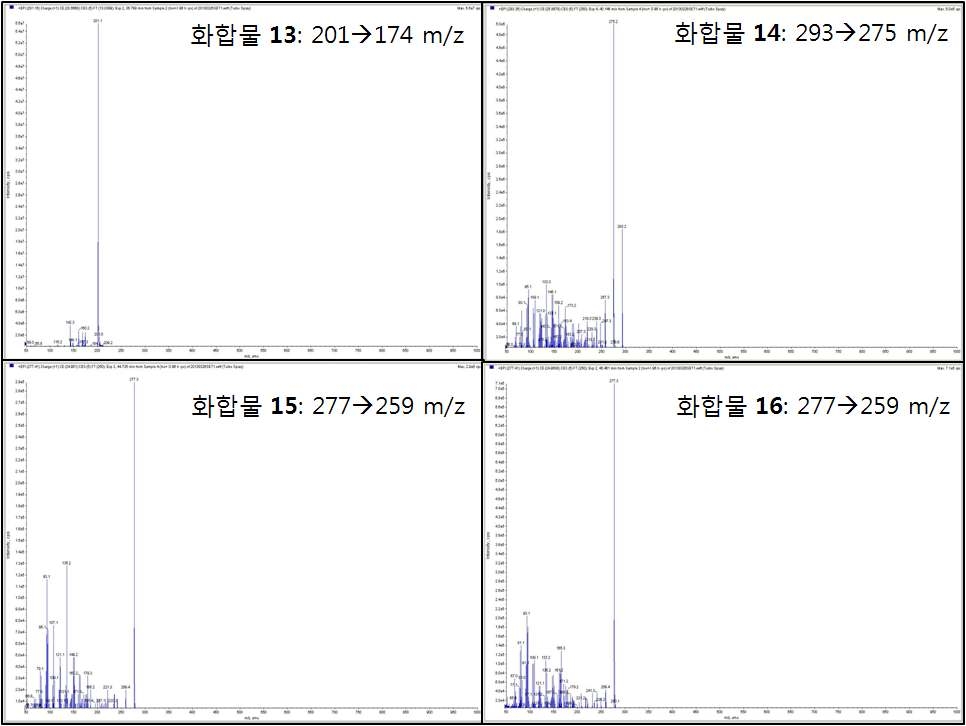 MS/MS spectra of compounds 13-16 in A. thaliana